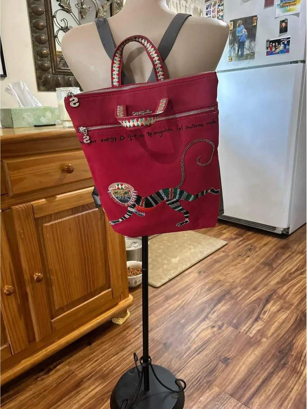 Desigual Monkey Around Red Embroidered Backpack